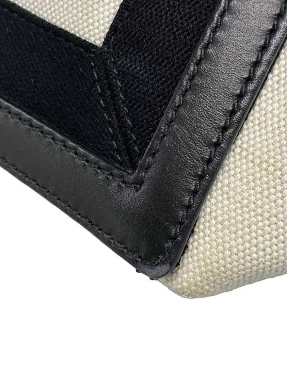 BALENCIAGA Navy Cabas S 339933 Cream Black Canvas Leather Tote Bag - Picture 6 of 14